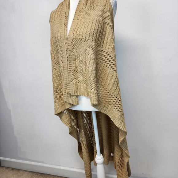 Charming Charlie Sleeveless Cardigan Size M Tan Drape Front Duster Asymmetric - Picture 4 of 10